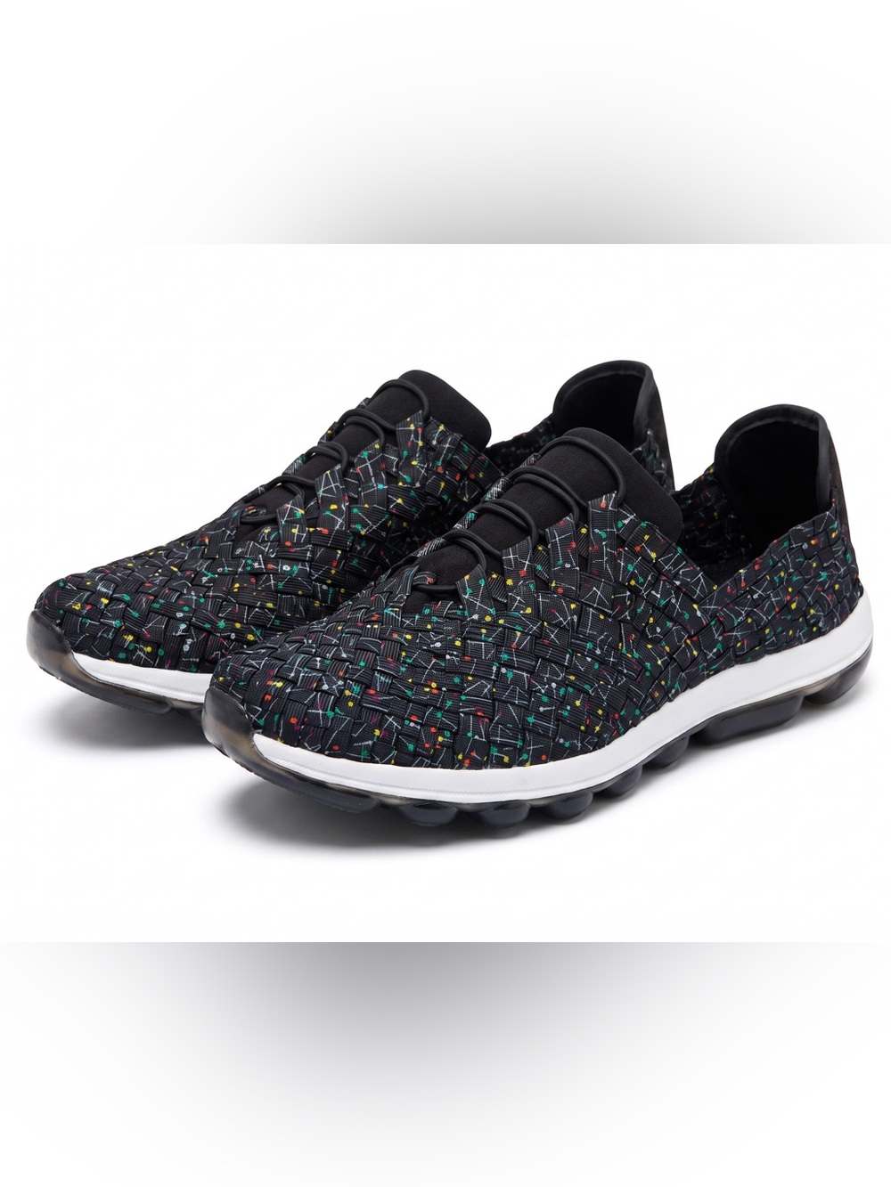Bernie Mev Gummies Air Black Multi Color Woven Slip On Gel Sole Sneakers